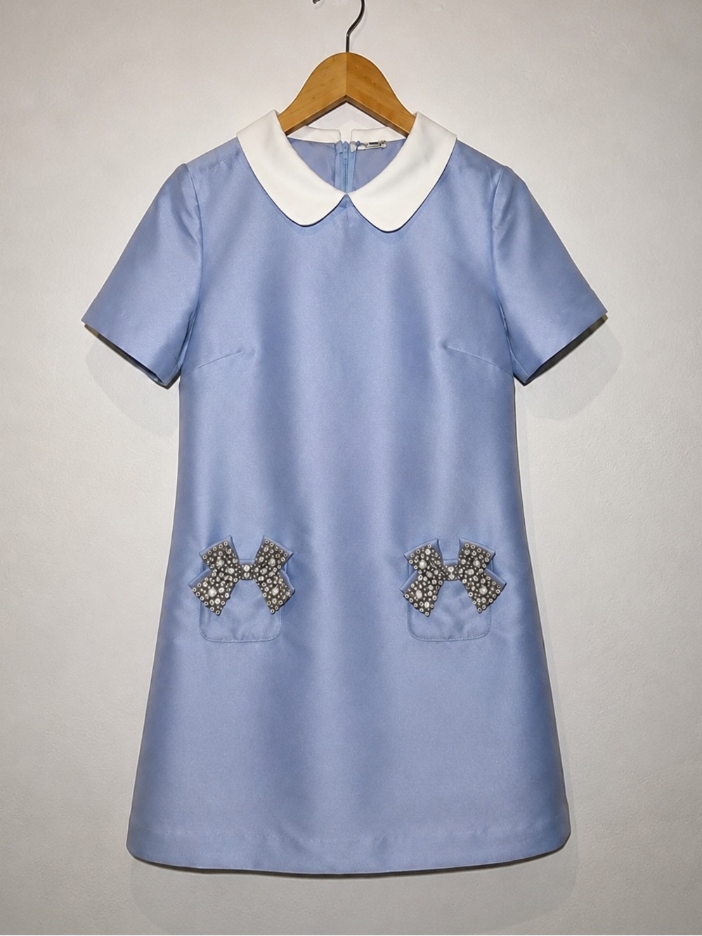 Crystal Bow Mini Dress Peter Pan Collar Dress NWT blue Wisteria mui mui vibe